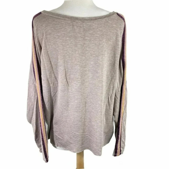 Threads4thought S Tan‎ sweatshirt w/racer stripes - Picture 1 of 7